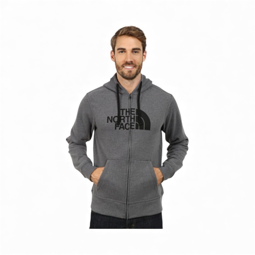 The North Face Gray Hoodie Zip Front LARGE - Picture 3 of 6